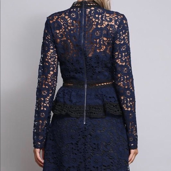 ❗️CLOSING SALE❗️ Navy Lace Ruffle Bottom Dress - Picture 3 of 4